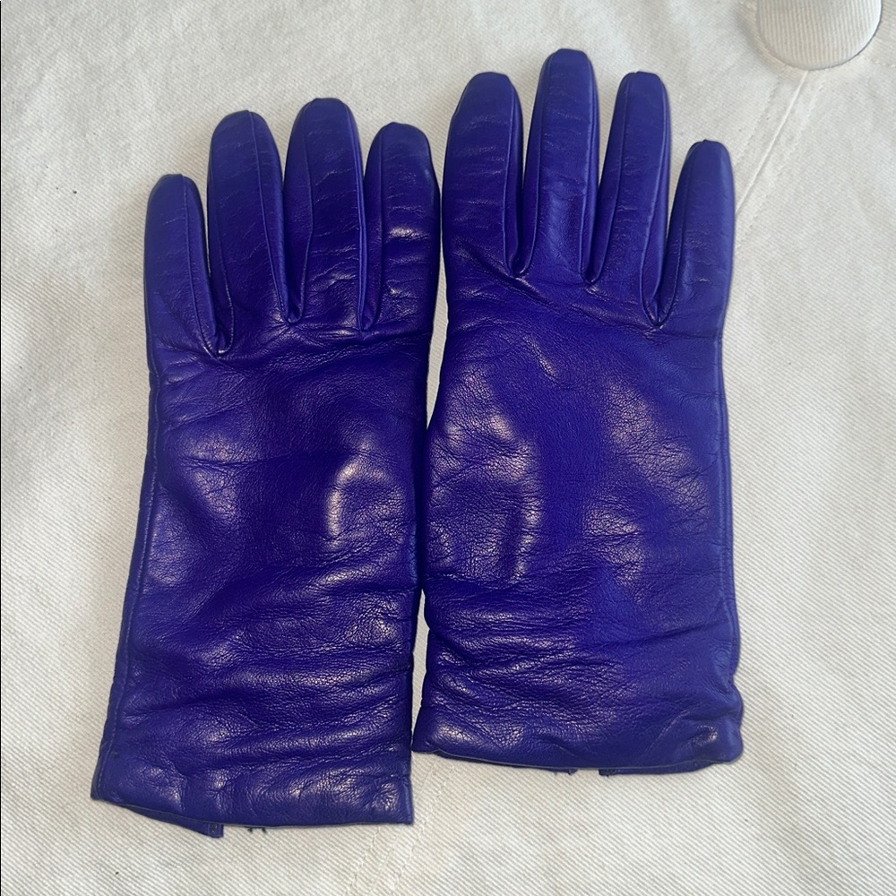 Purple Leather Gloves handmade in rome cashmere lined 7.5